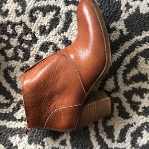 Lucky Brand lt. brown leather ankle boots . Slip on . Size 9 , 3 3/4 “ heels.
